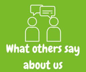 Graphic of two people talking with 'What others say about us' text
