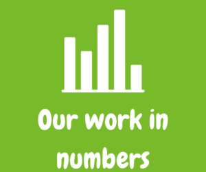 Graphic bar chart with 'Our work in numbers' text