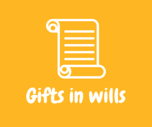 Graphic of will with 'Gift in wills' text