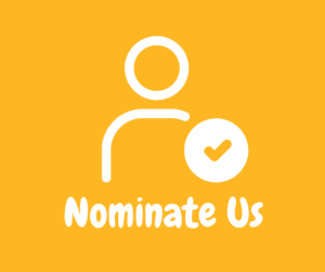 Graphic outline of a person and a check mark with 'Nominate us' text