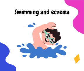 Swimming graphic with text 'swimming and eczema'